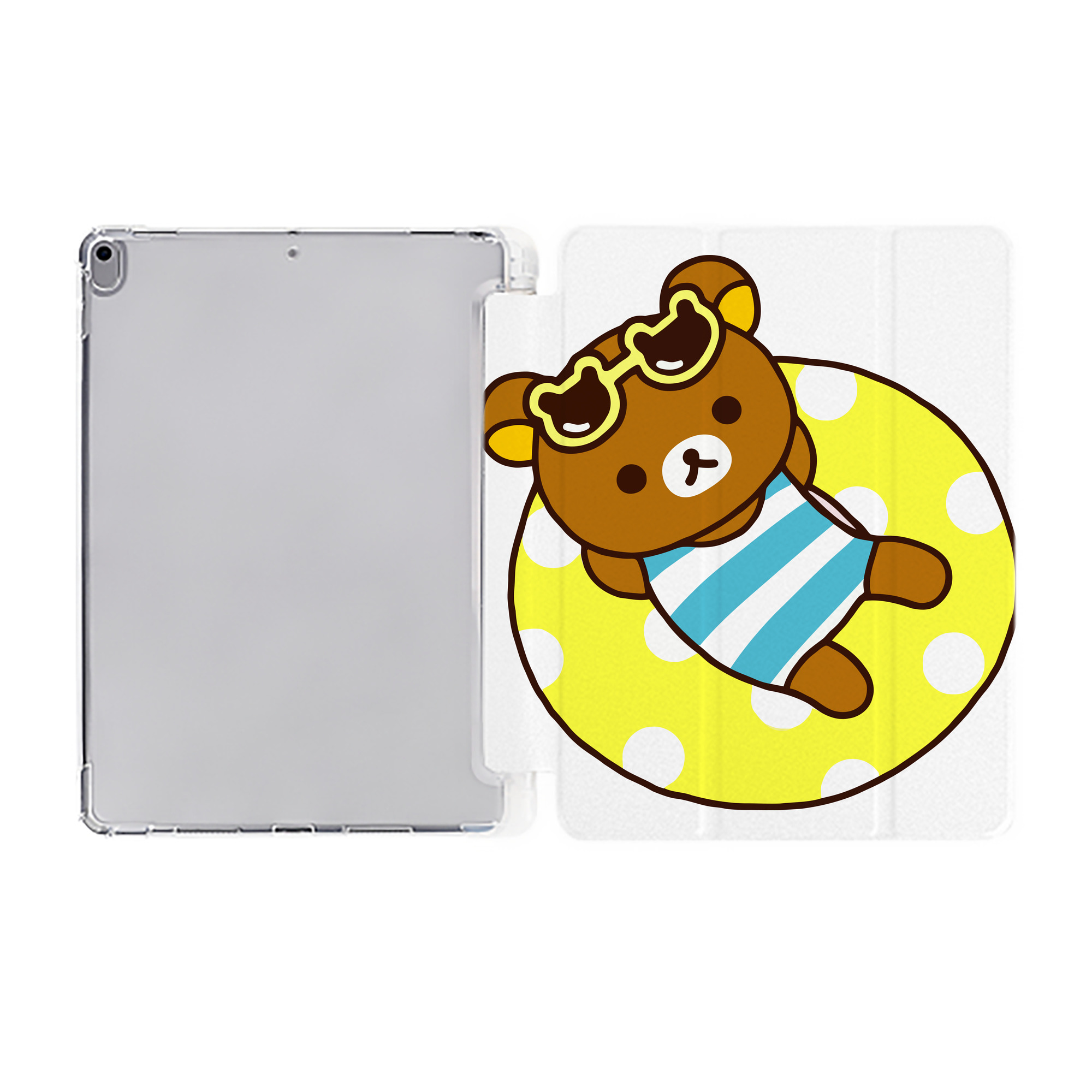 （画像用） リラックマ リラックマ キイロイトリ Rilakkuma Korilakkuma Kiiroitori IPad ケース ペン収納付き 三つ折りスタンド PUレザー×シリコン 対応機種9.5/10.5/10.9インチ
